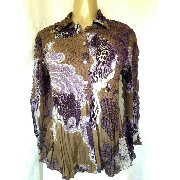 Alberto Makali Top Blouse Button Down Shirt Crinkl - Picture 1 of 5